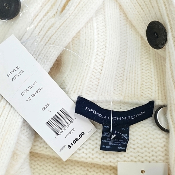 French Connection Cream Button Neck Sweater With Oversized Collar To Turtle Neck - Picture 5 of 10